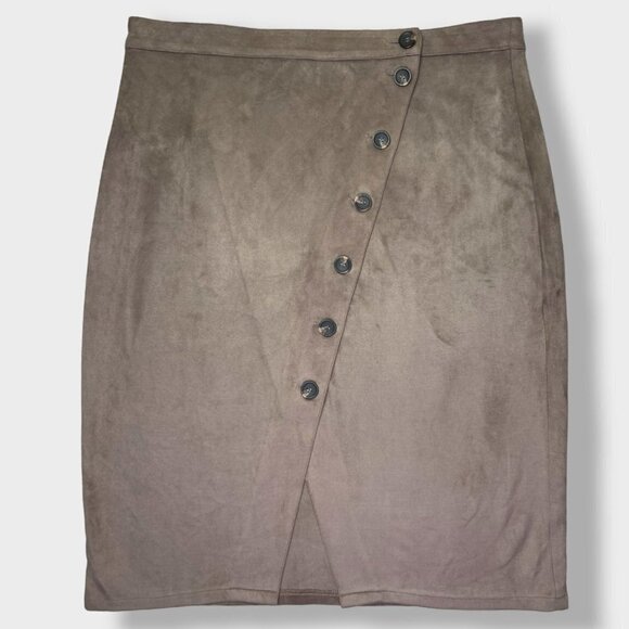 A Beautiful Soul Faux Suede Wrap Skirt Brown With Working Buttons Size A (14/16) - Picture 1 of 6